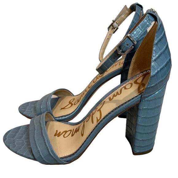 Sam Edelman Yaro Ankle Strap Sandals, Chunky Heel, Blue Snake Skin, Size 9 - Picture 1 of 8